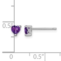 Sterling Silver Rhodium-plated 4mm Heart Amethyst Post Earrings view 4