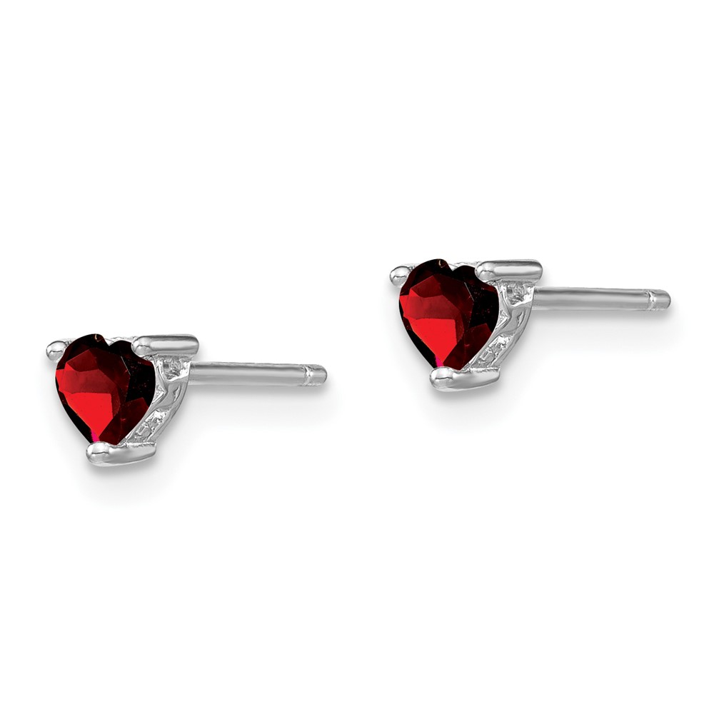Sterling Silver Rhodium-plated 4mm Heart Garnet Post Earrings (QBE27JAN)
