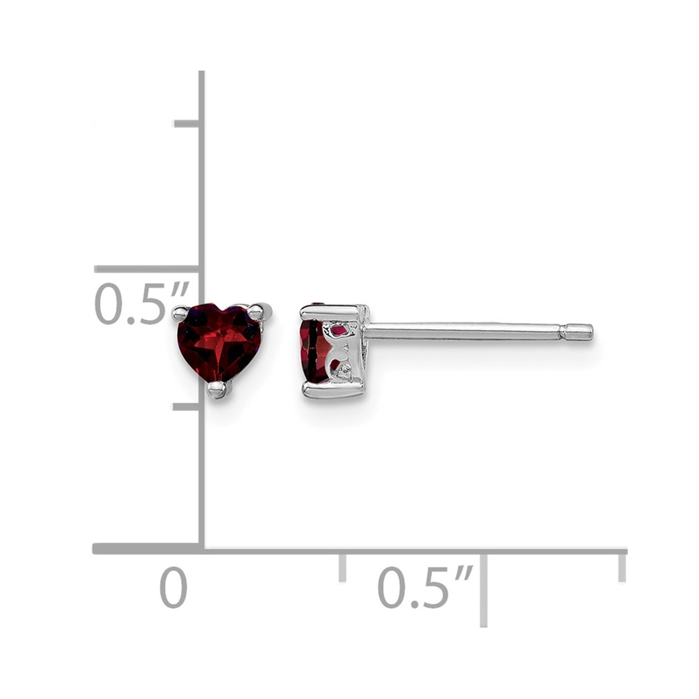 Sterling Silver Rhodium-plated 4mm Heart Garnet Post Earrings (QBE27JAN)