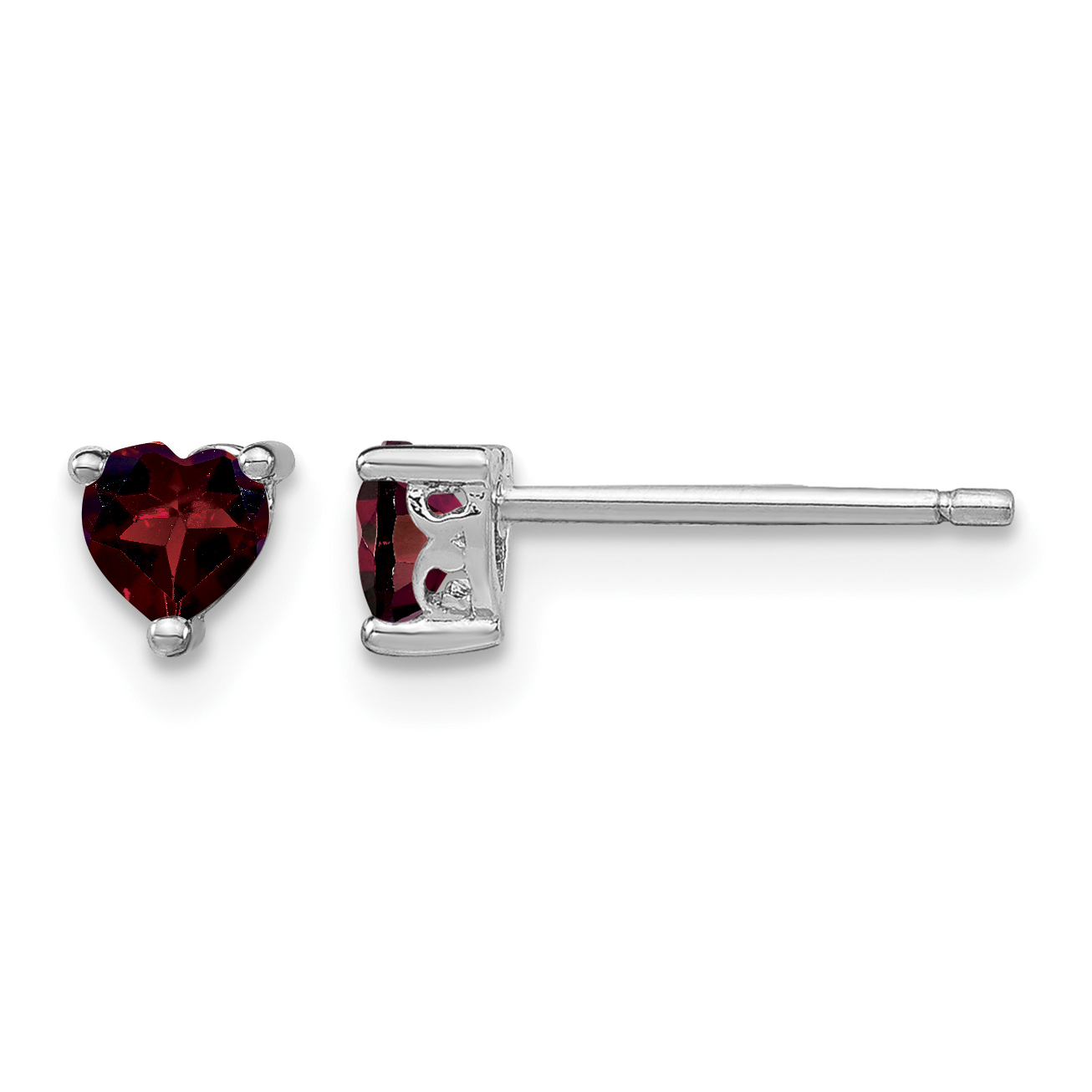 Sterling Silver Rhodium-plated 4mm Heart Garnet Post Earrings (QBE27JAN)