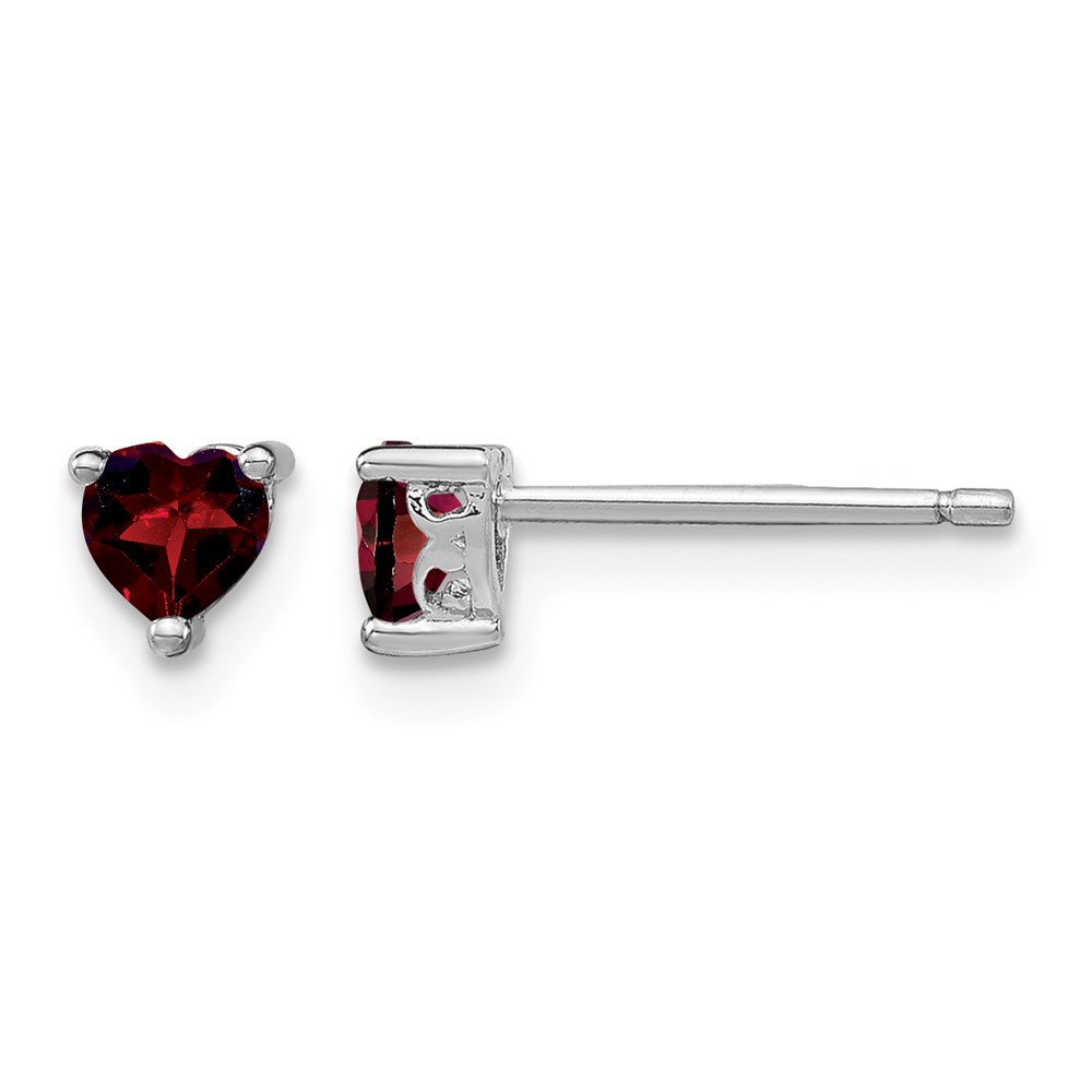 Sterling Silver Rhodium-plated 4mm Heart Garnet Post Earrings (QBE27JAN)