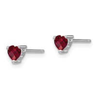 Sterling Silver Rhodium-plated 4mm Heart Created Ruby Post Earrings view 2