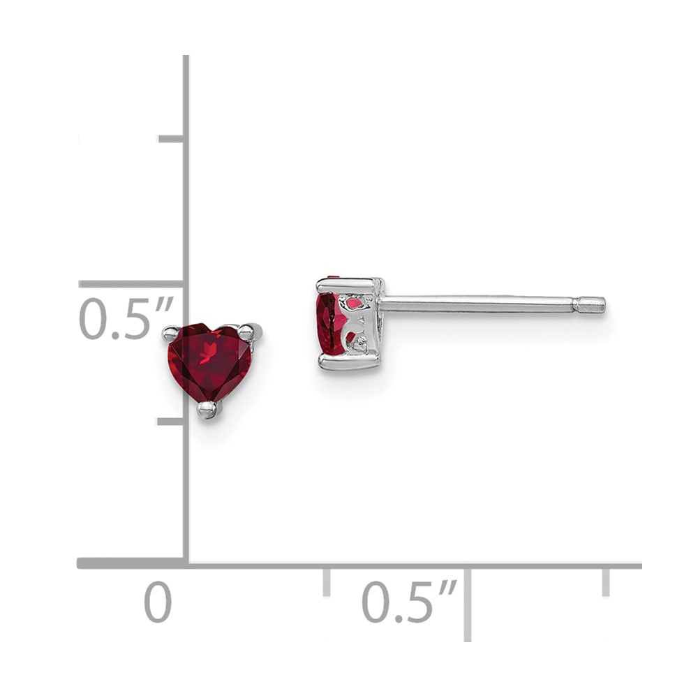 Sterling Silver Rhodium-plated 4mm Heart Created Ruby Post Earrings (QBE27JUL)