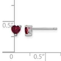 Sterling Silver Rhodium-plated 4mm Heart Created Ruby Post Earrings view 4
