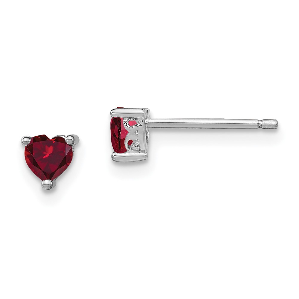 Sterling Silver Rhodium-plated 4mm Heart Created Ruby Post Earrings (QBE27JUL)