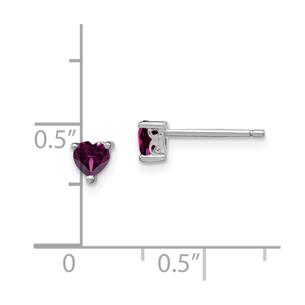 Sterling Silver Rhod-plated 4mm Heart Rhodolite Garnet Post Earrings (QBE27JUN)