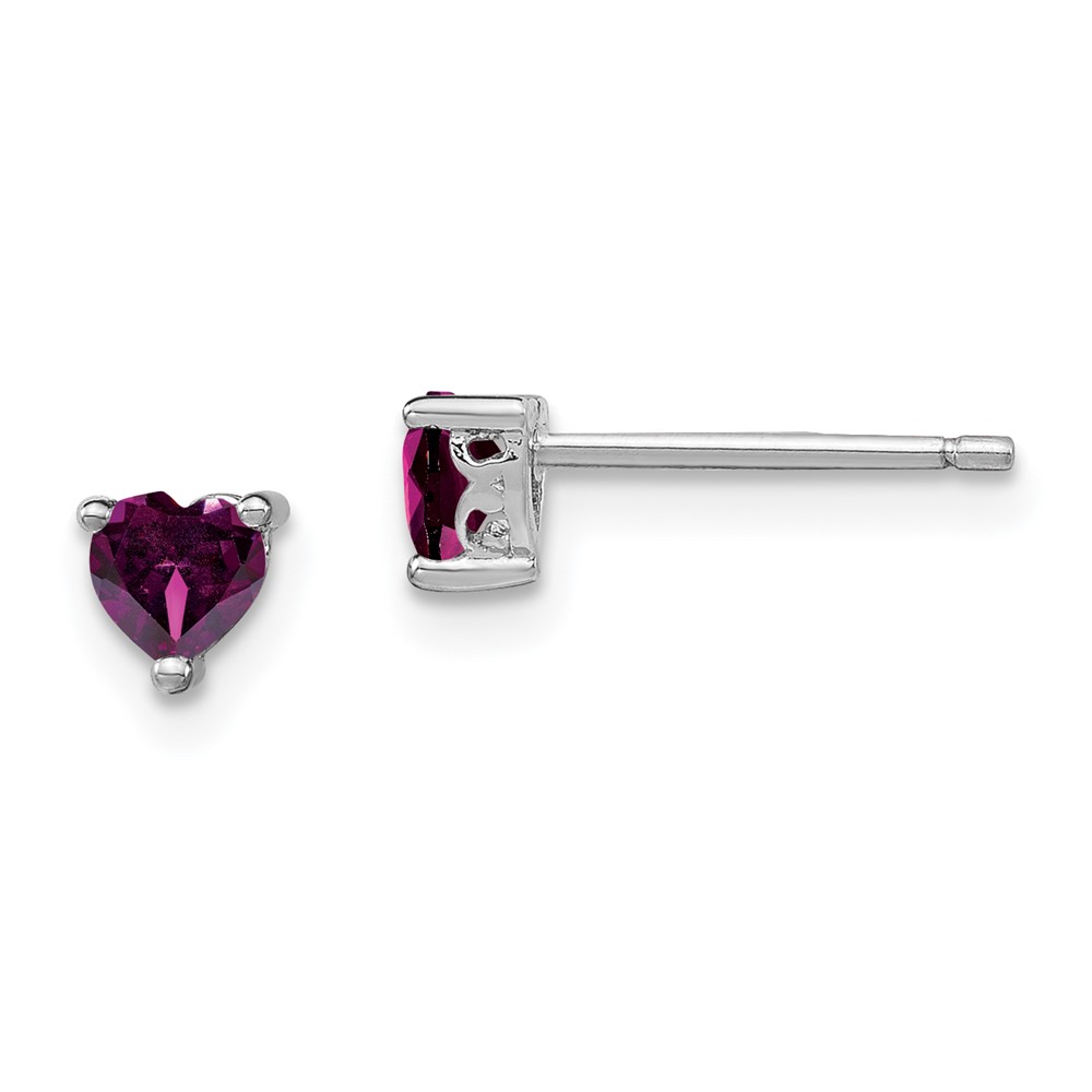 Sterling Silver Rhod-plated 4mm Heart Rhodolite Garnet Post Earrings (QBE27JUN)