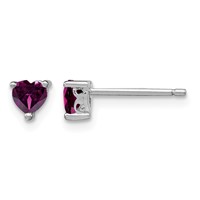 Sterling Silver Rhod-plated 4mm Heart Rhodolite Garnet Post Earrings view 1