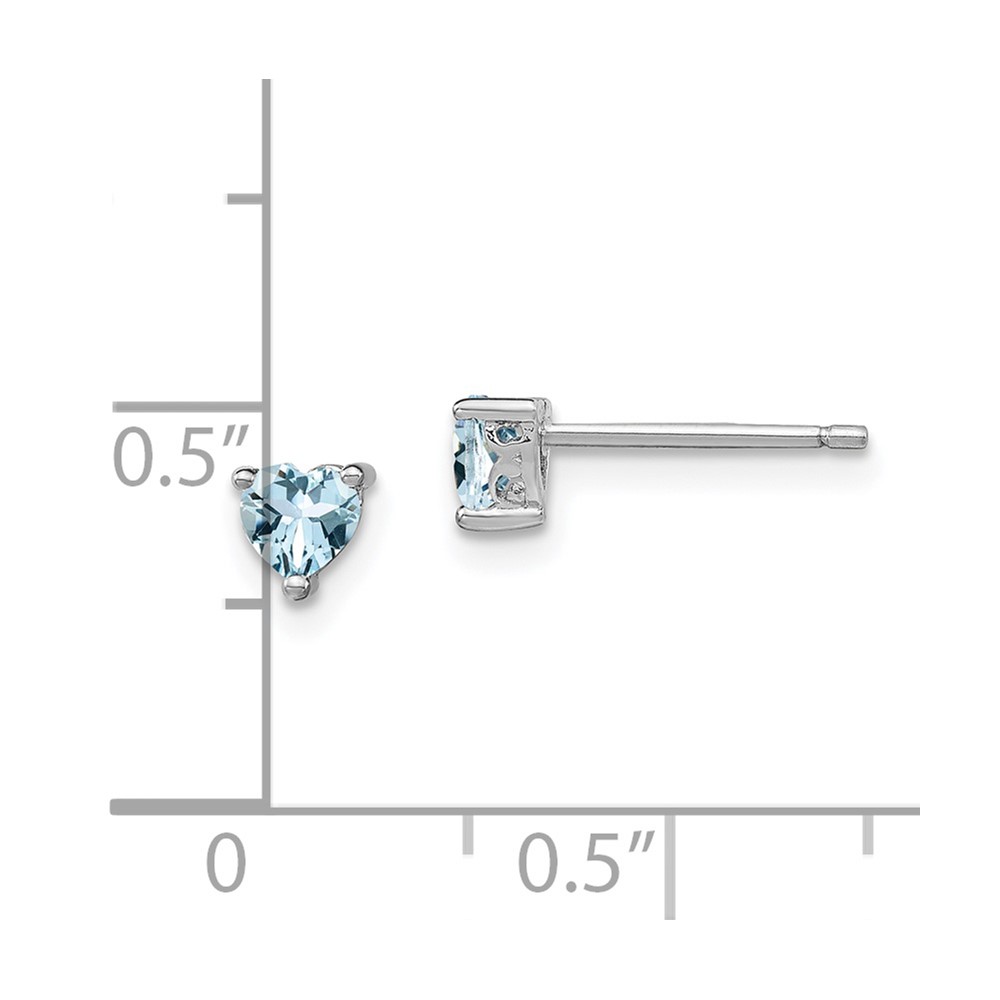 Sterling Silver Rhodium-plated 4mm Heart Aquamarine Post Earrings (QBE27MAR)