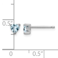 Sterling Silver Rhodium-plated 4mm Heart Aquamarine Post Earrings view 4