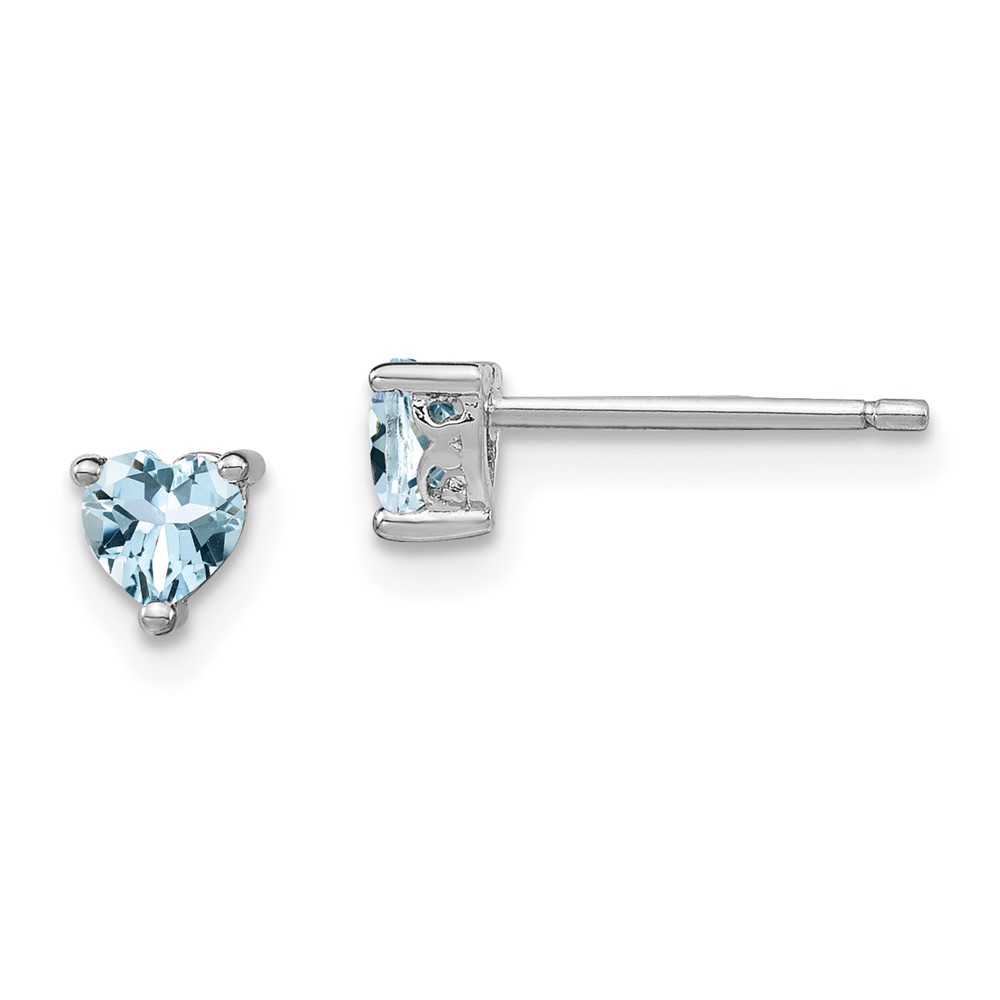 Sterling Silver Rhodium-plated 4mm Heart Aquamarine Post Earrings (QBE27MAR)
