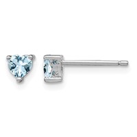 Sterling Silver Rhodium-plated 4mm Heart Aquamarine Post Earrings view 1