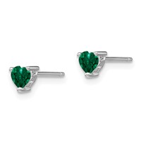 Sterling Silver Rhod-plated 4mm Heart Created Emerald Post Earrings view 2