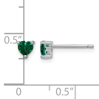 Sterling Silver Rhod-plated 4mm Heart Created Emerald Post Earrings view 4