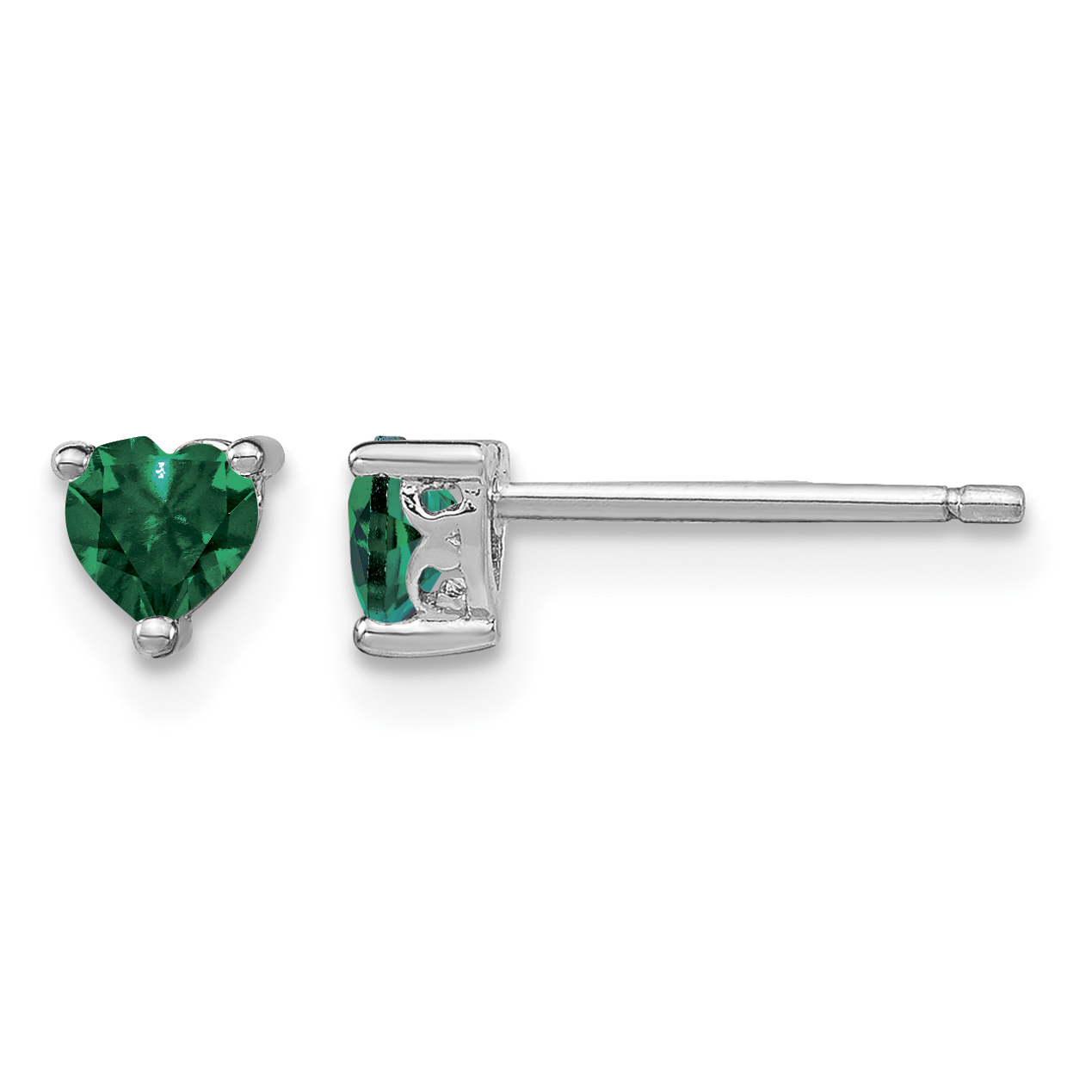 Sterling Silver Rhod-plated 4mm Heart Created Emerald Post Earrings (QBE27MAY)