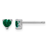 Sterling Silver Rhod-plated 4mm Heart Created Emerald Post Earrings view 1