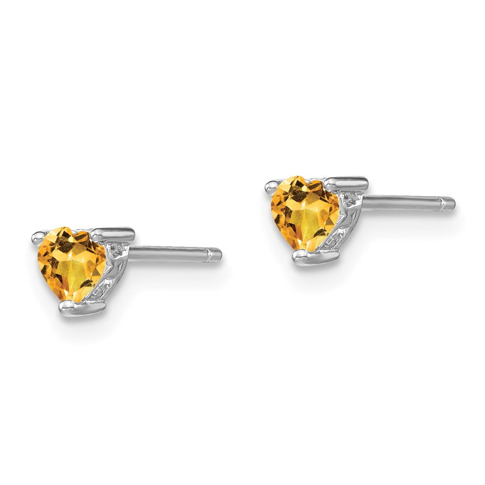 Sterling Silver Rhodium-plated 4mm Heart Citrine Post Earrings (QBE27NOV)