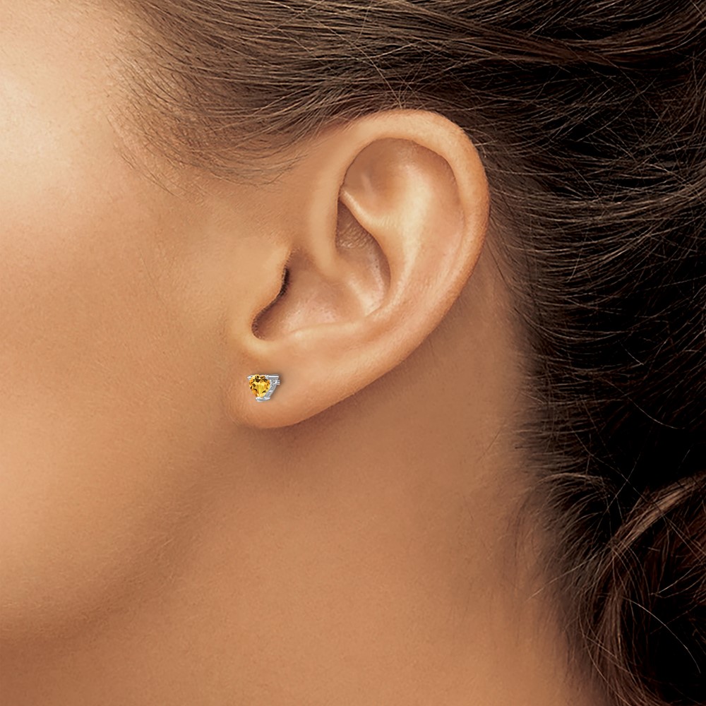 Sterling Silver Rhodium-plated 4mm Heart Citrine Post Earrings (QBE27NOV)