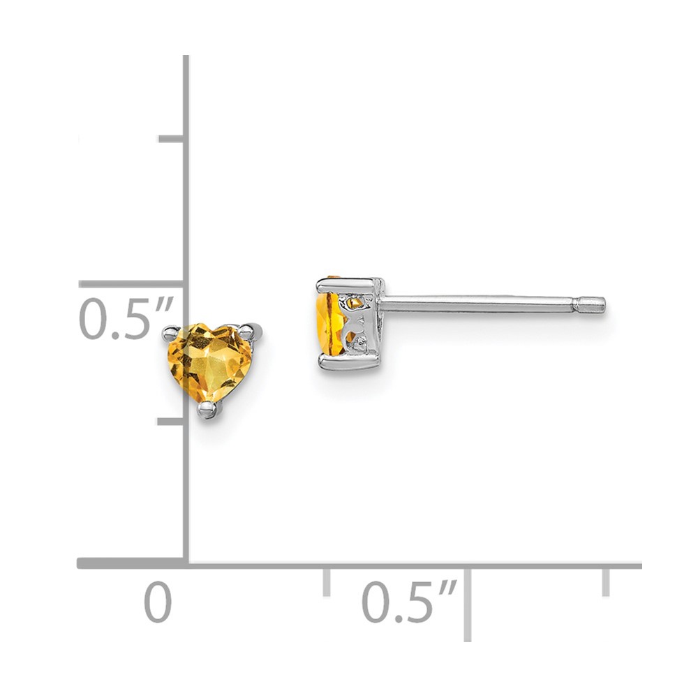 Sterling Silver Rhodium-plated 4mm Heart Citrine Post Earrings (QBE27NOV)