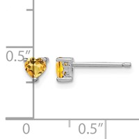 Sterling Silver Rhodium-plated 4mm Heart Citrine Post Earrings view 4