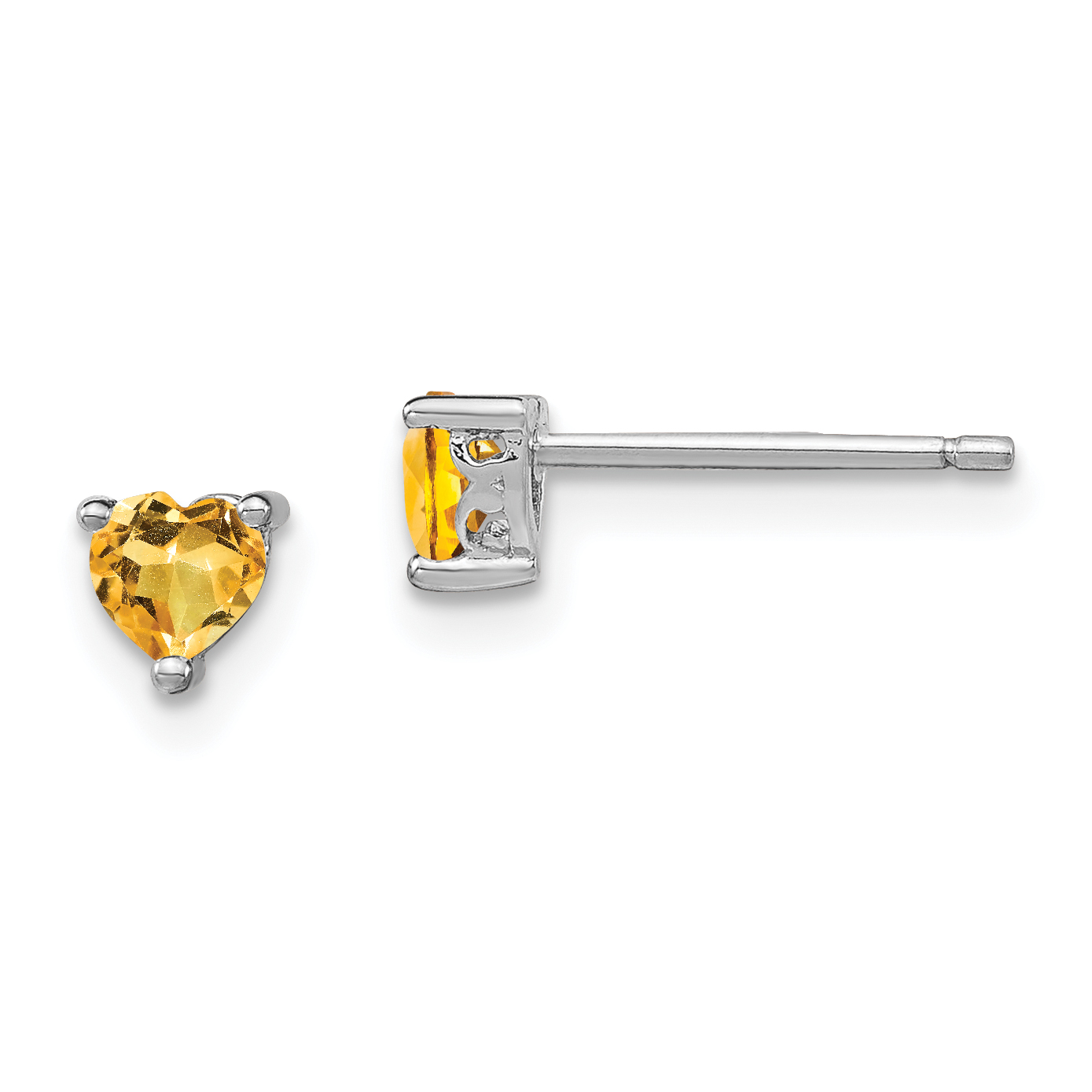 Sterling Silver Rhodium-plated 4mm Heart Citrine Post Earrings (QBE27NOV)