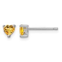 Sterling Silver Rhodium-plated 4mm Heart Citrine Post Earrings view 1