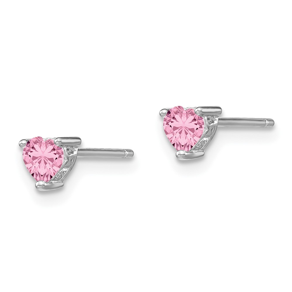 Sterling Silver Rhod-pltd 4mm Heart Cr. Pink Sapphire Post Earrings (QBE27OCT)
