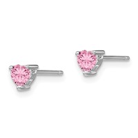 Sterling Silver Rhod-pltd 4mm Heart Cr. Pink Sapphire Post Earrings view 2