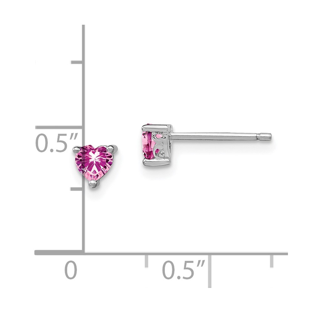 Sterling Silver Rhod-pltd 4mm Heart Cr. Pink Sapphire Post Earrings (QBE27OCT)