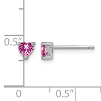 Sterling Silver Rhod-pltd 4mm Heart Cr. Pink Sapphire Post Earrings view 4