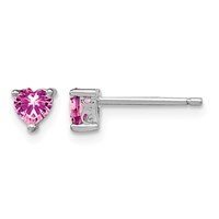 Sterling Silver Rhod-pltd 4mm Heart Cr. Pink Sapphire Post Earrings view 1