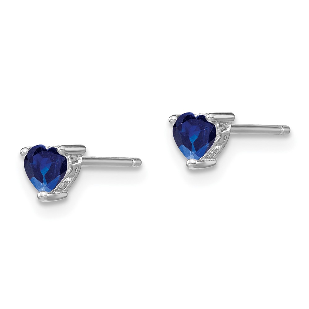 Sterling Silver Rhod-plated 4mm Heart Created Sapphire Post Earrings (QBE27SEP)