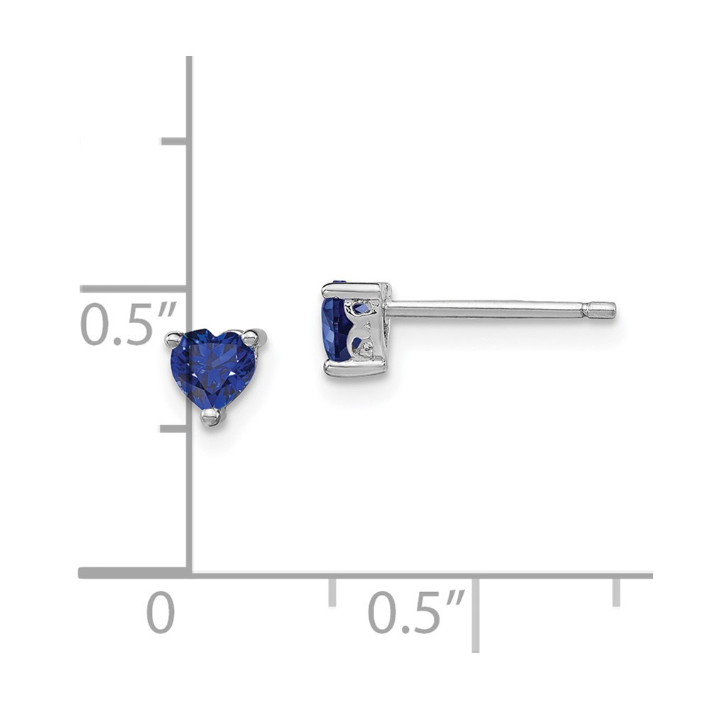 Sterling Silver Rhod-plated 4mm Heart Created Sapphire Post Earrings (QBE27SEP)