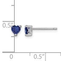 Sterling Silver Rhod-plated 4mm Heart Created Sapphire Post Earrings view 4