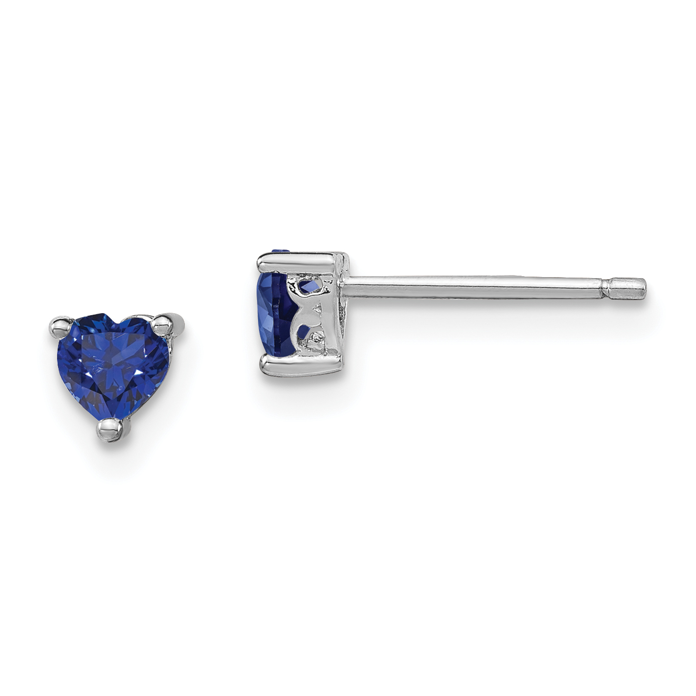 Sterling Silver Rhod-plated 4mm Heart Created Sapphire Post Earrings (QBE27SEP)