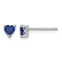 Sterling Silver Rhod-plated 4mm Heart Created Sapphire Post Earrings view 1
