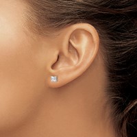 Sterling Silver Rhodium-plated 4mm Princess White Topaz Post Earrings view 3