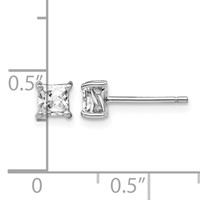Sterling Silver Rhodium-plated 4mm Princess White Topaz Post Earrings view 4