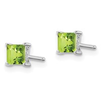 Sterling Silver Rhodium-plated 4mm Princess Peridot Post Earrings view 2