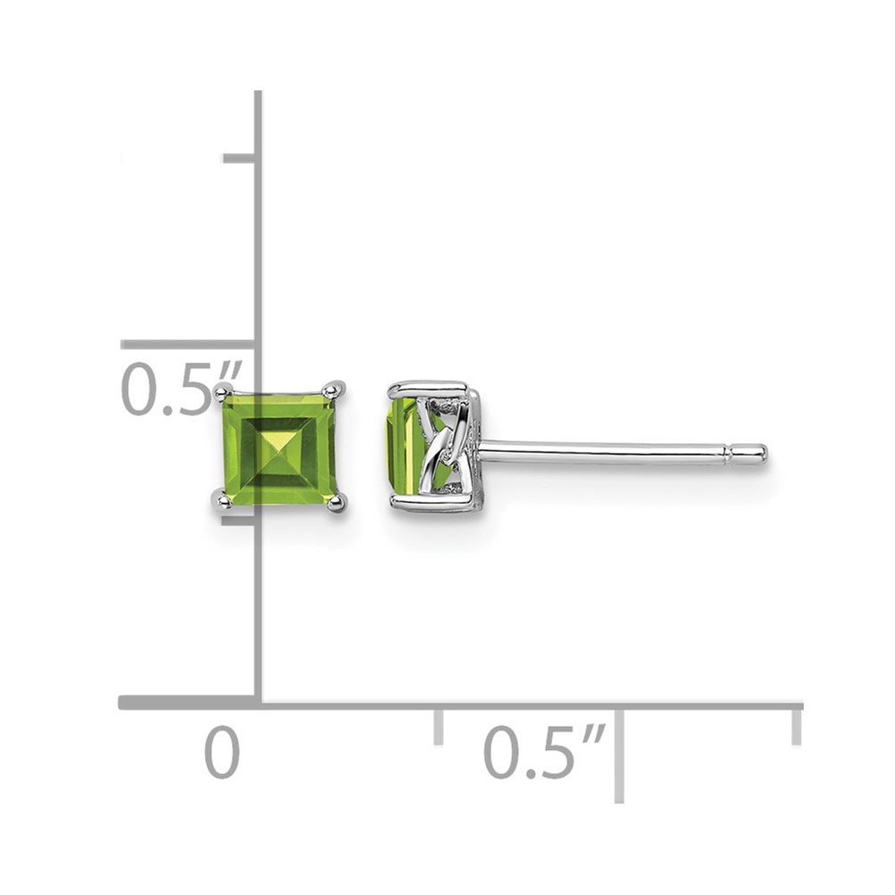 Sterling Silver Rhodium-plated 4mm Princess Peridot Post Earrings (QBE28AUG)