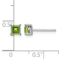 Sterling Silver Rhodium-plated 4mm Princess Peridot Post Earrings view 4
