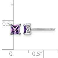 Sterling Silver Rhodium-plated 4mm Princess Amethyst Post Earrings view 4