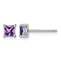 Sterling Silver Rhodium-plated 4mm Princess Amethyst Post Earrings view 1