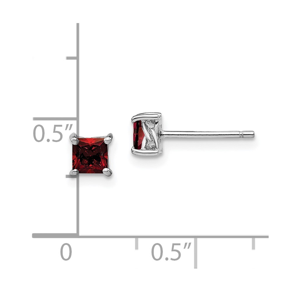 Sterling Silver Rhodium-plated 4mm Princess Garnet Post Earrings (QBE28JAN)