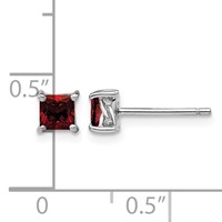 Sterling Silver Rhodium-plated 4mm Princess Garnet Post Earrings view 4