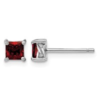 Sterling Silver Rhodium-plated 4mm Princess Garnet Post Earrings view 1