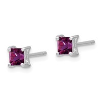 Sterling Silver Rhod-pltd 4mm Princess Created Ruby Post Earrings view 2
