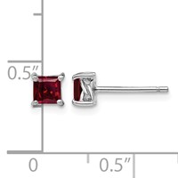 Sterling Silver Rhod-pltd 4mm Princess Created Ruby Post Earrings view 4