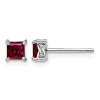 Sterling Silver Rhod-pltd 4mm Princess Created Ruby Post Earrings view 1