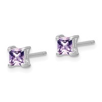 Sterling Silver Rhod-pltd 4mm Princess Rhodolite Garnet Post Earrings view 2